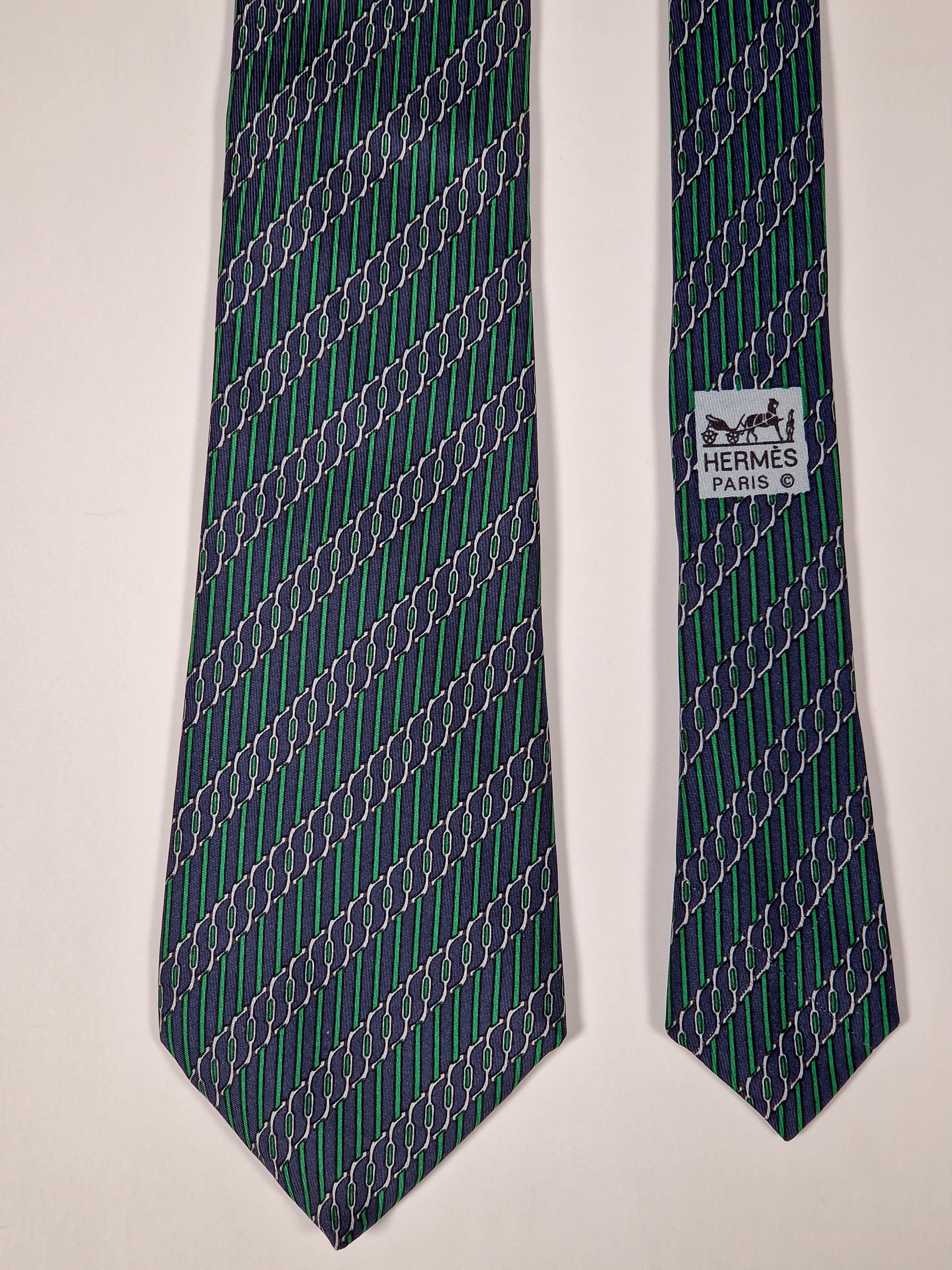 Hermès silk tie blue equestrian pattern 7040 TA