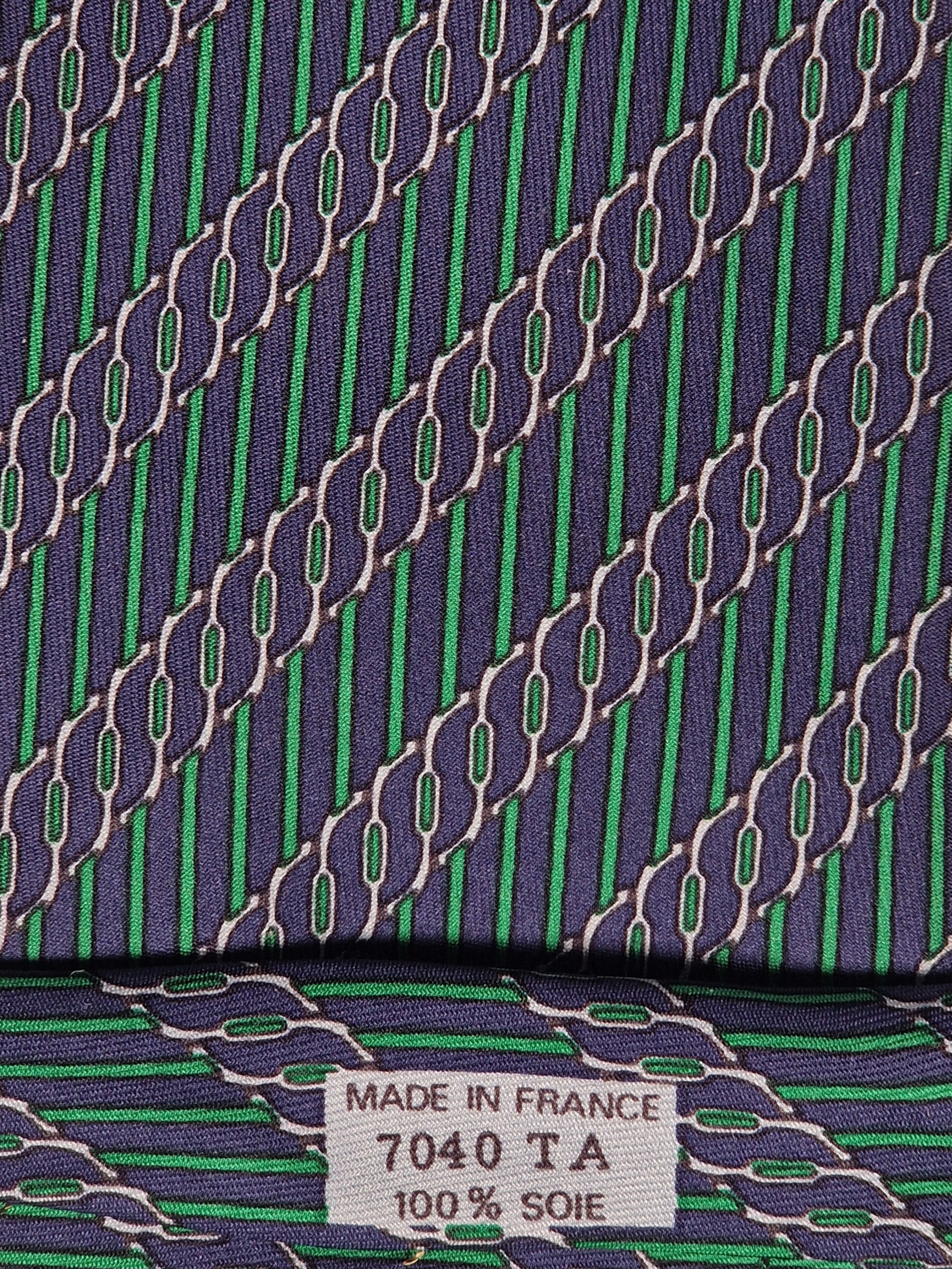 Hermès silk tie blue equestrian pattern 7040 TA