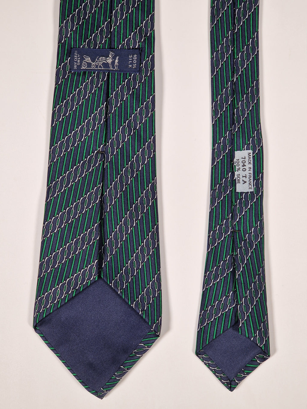 Hermès silk tie blue equestrian pattern 7040 TA