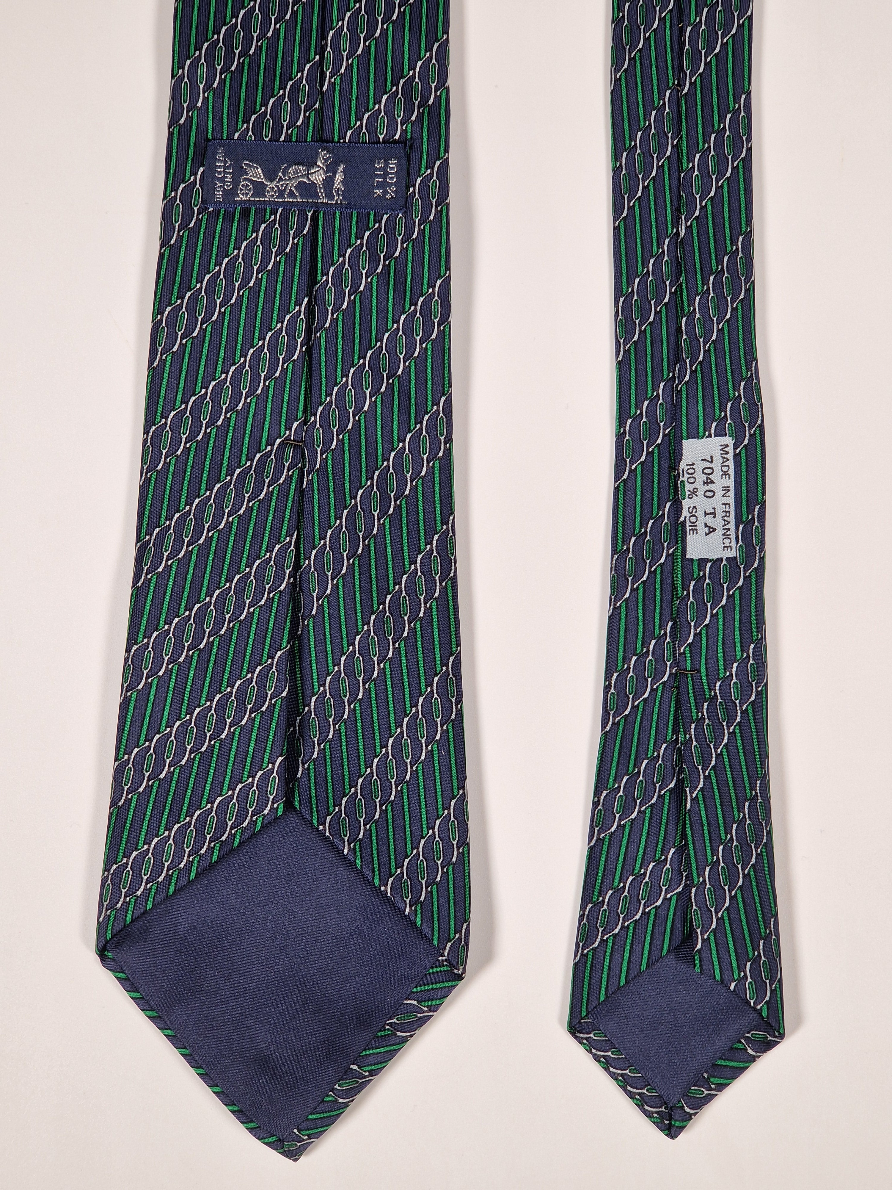 Hermès silk tie blue equestrian pattern 7040 TA