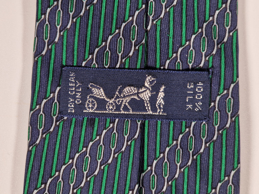 Hermès silk tie blue equestrian pattern 7040 TA