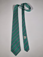 007077 Hermès silk tie green equestrian pattern 7077 OA