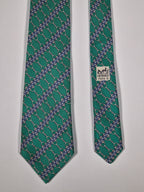 007077 Hermès silk tie green equestrian pattern 7077 OA
