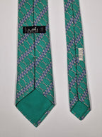 007077 Hermès silk tie green equestrian pattern 7077 OA