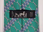 007077 Hermès silk tie green equestrian pattern 7077 OA