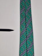 007077 Hermès silk tie green equestrian pattern 7077 OA