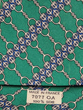 007077 Hermès silk tie green equestrian pattern 7077 OA
