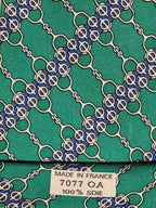 007077 Hermès silk tie green equestrian pattern 7077 OA