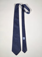 007116 Hermès tie blue equestrian pattern 7116 FA
