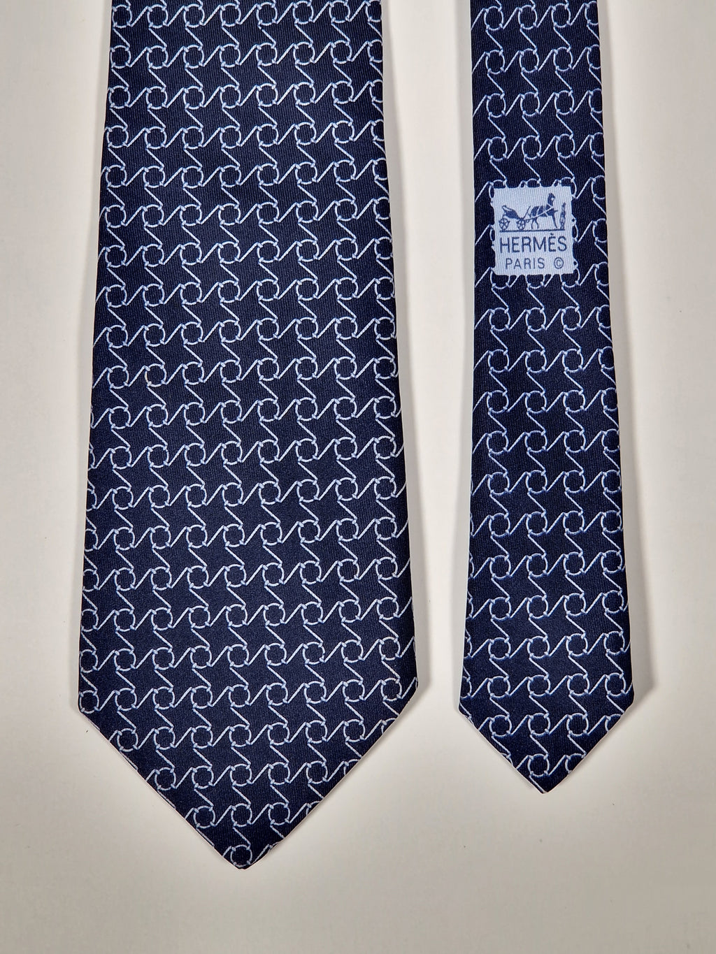 007116 Hermès tie blue equestrian pattern 7116 FA