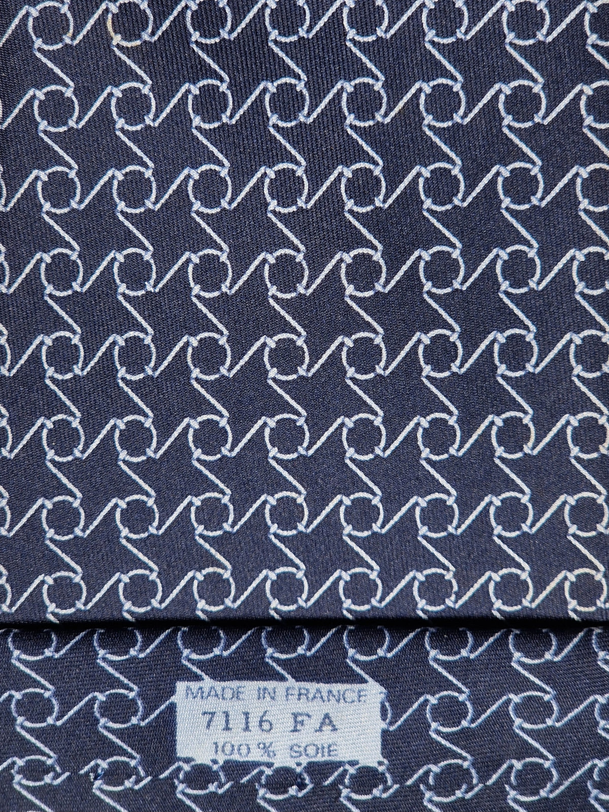 007116 Hermès tie blue equestrian pattern 7116 FA