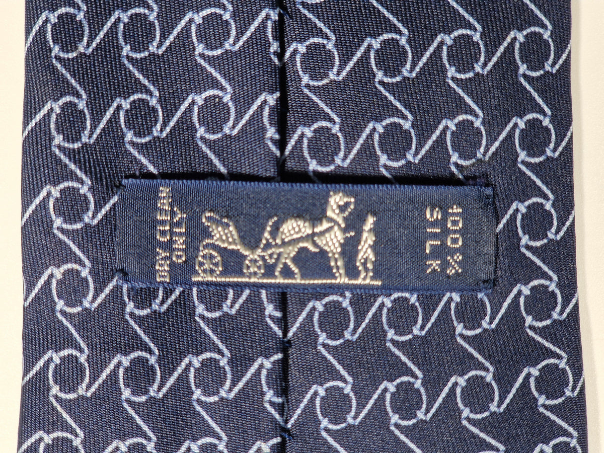 007116 Hermès tie blue equestrian pattern 7116 FA