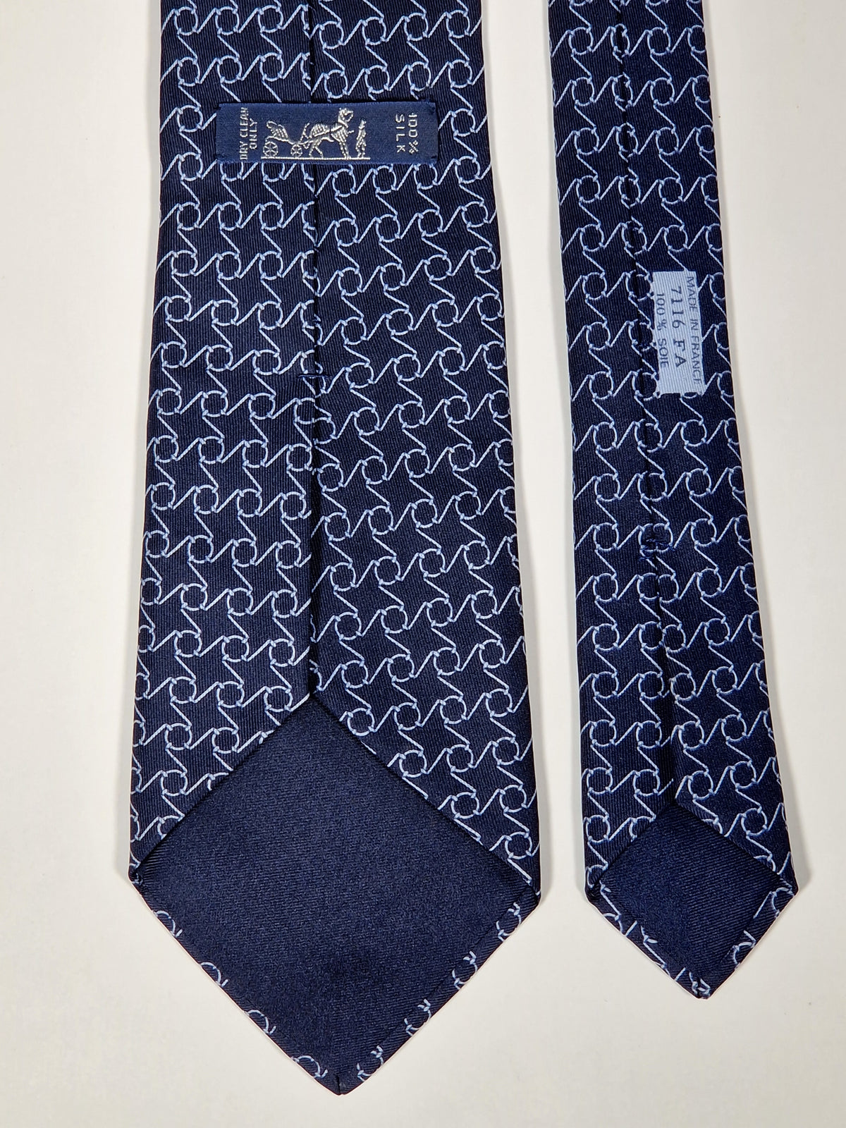 007116 Hermès tie blue equestrian pattern 7116 FA