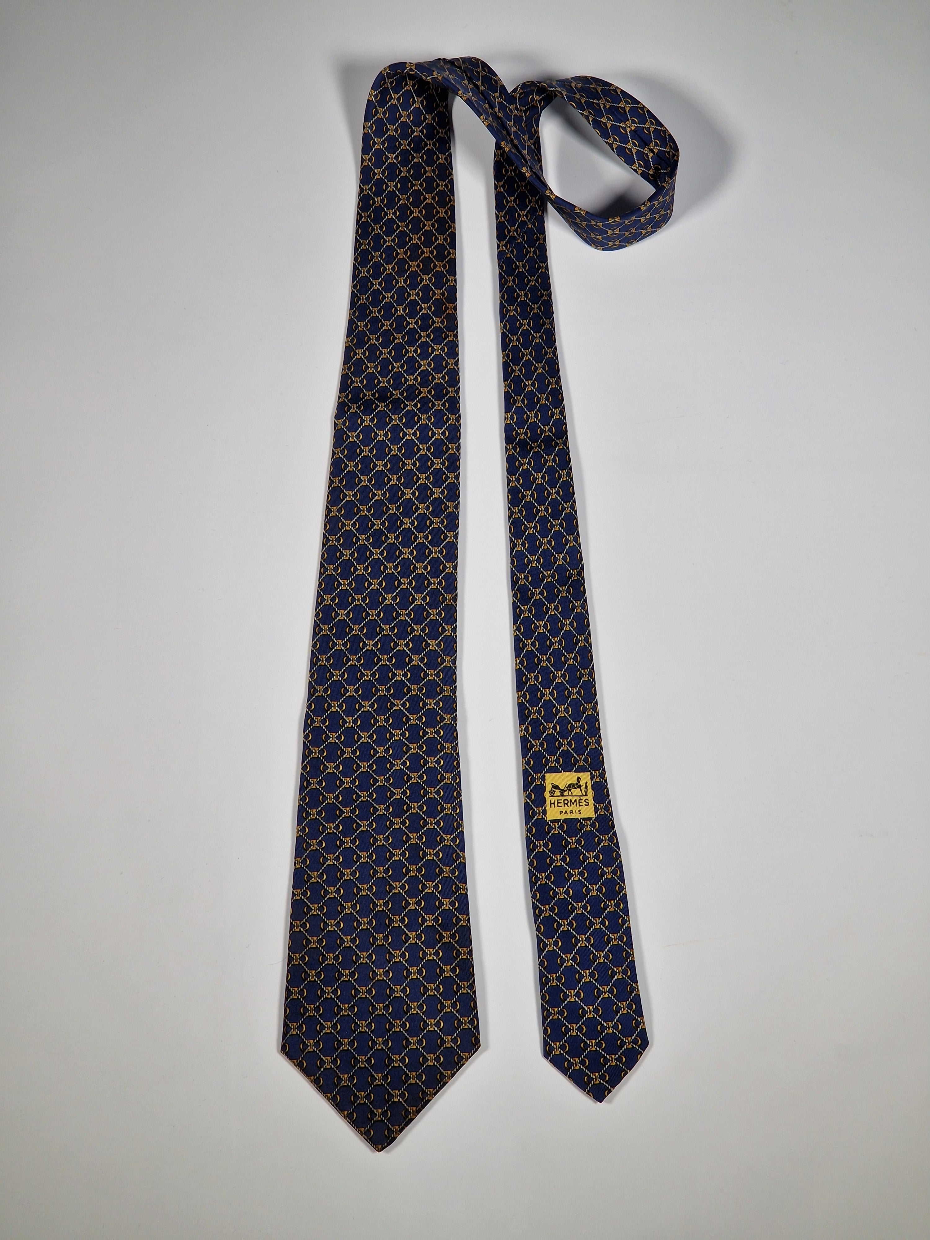 Vintage Hermès silk tie blue scarf ring ropes 714 FA