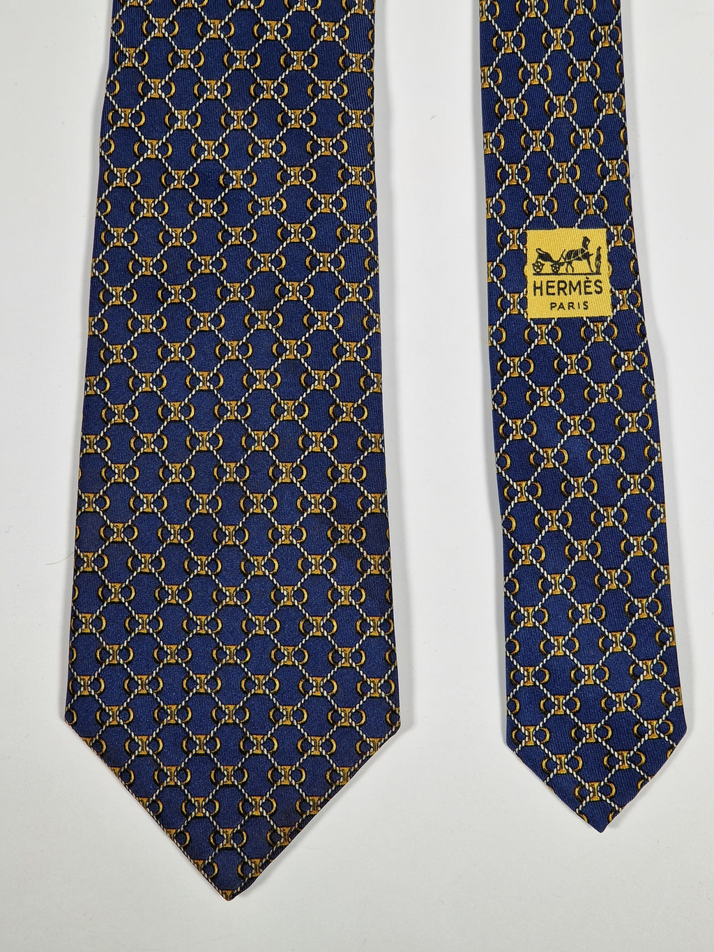 Vintage Hermès silk tie blue scarf ring ropes 714 FA