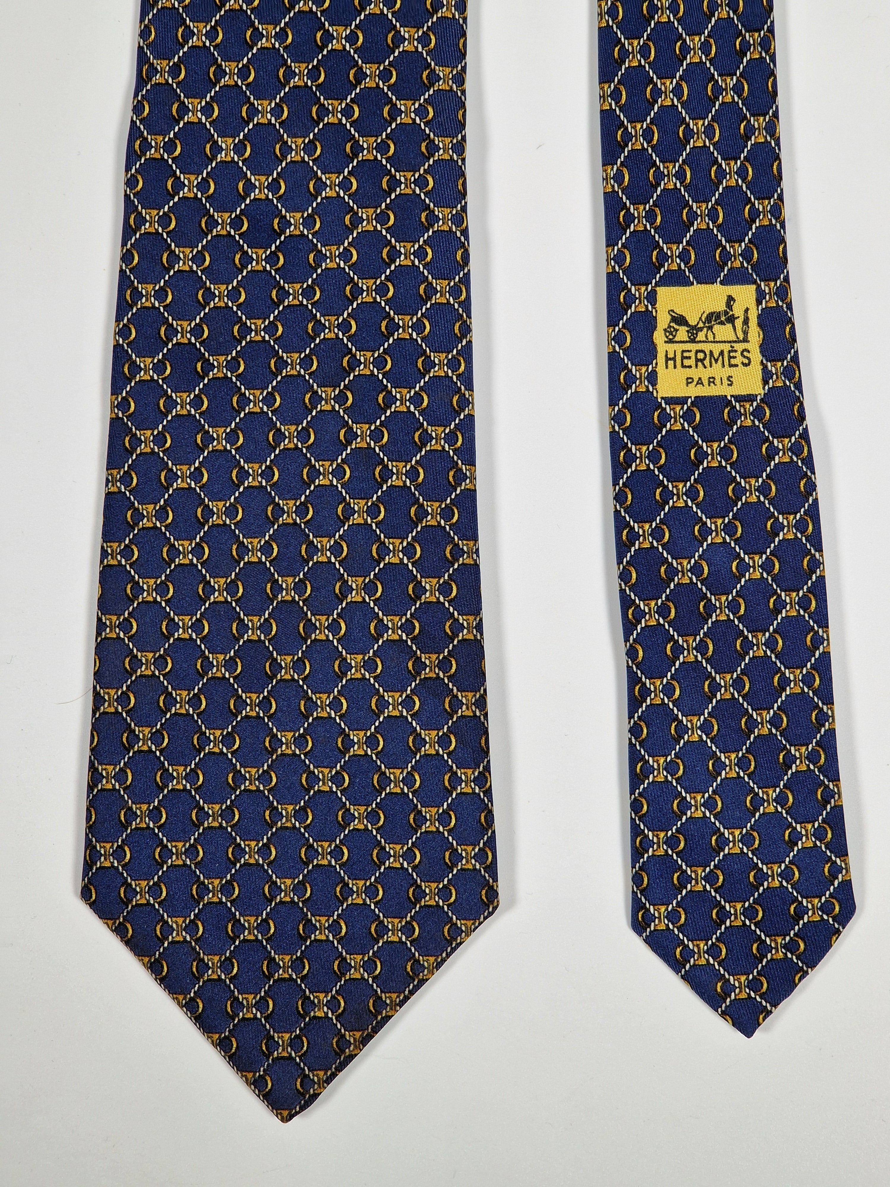 Vintage Hermès silk tie blue scarf ring ropes 714 FA
