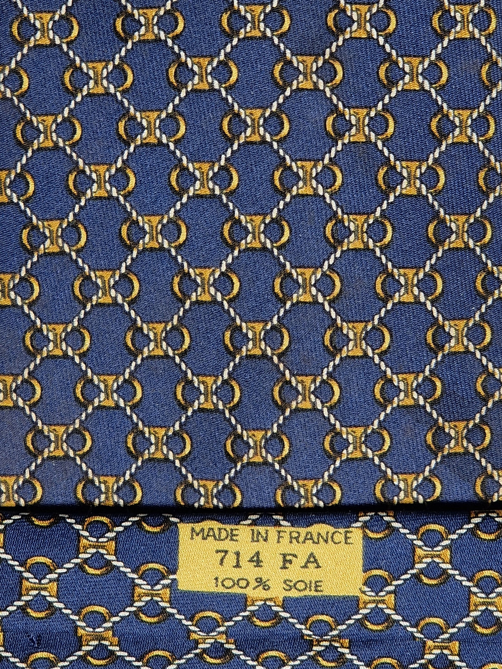Vintage Hermès silk tie blue scarf ring ropes 714 FA