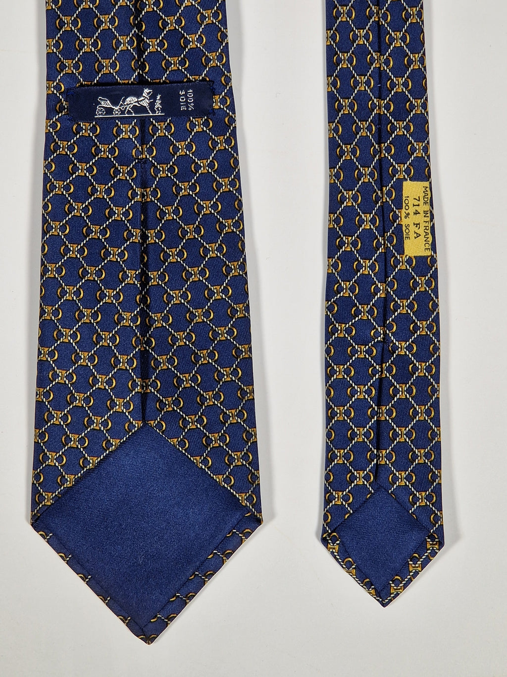 Vintage Hermès silk tie blue scarf ring ropes 714 FA