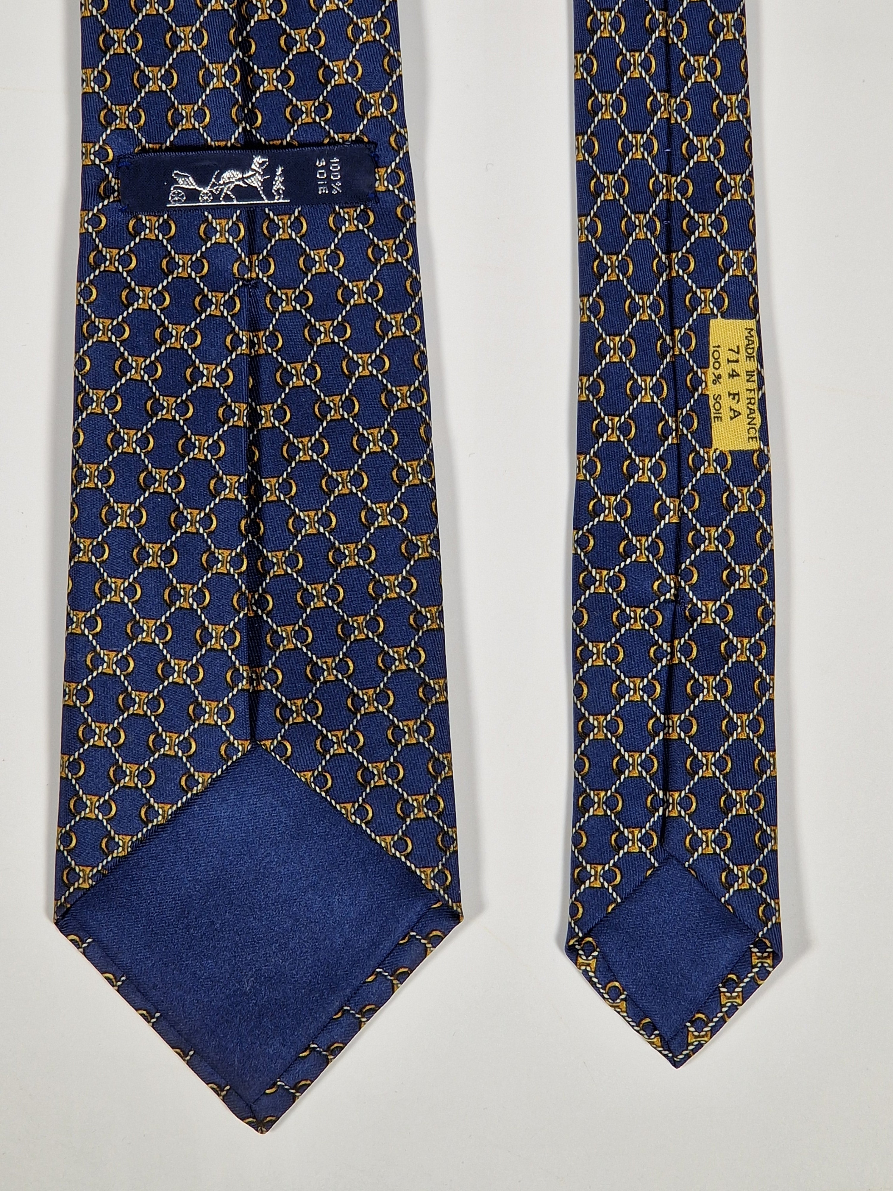 Vintage Hermès silk tie blue scarf ring ropes 714 FA
