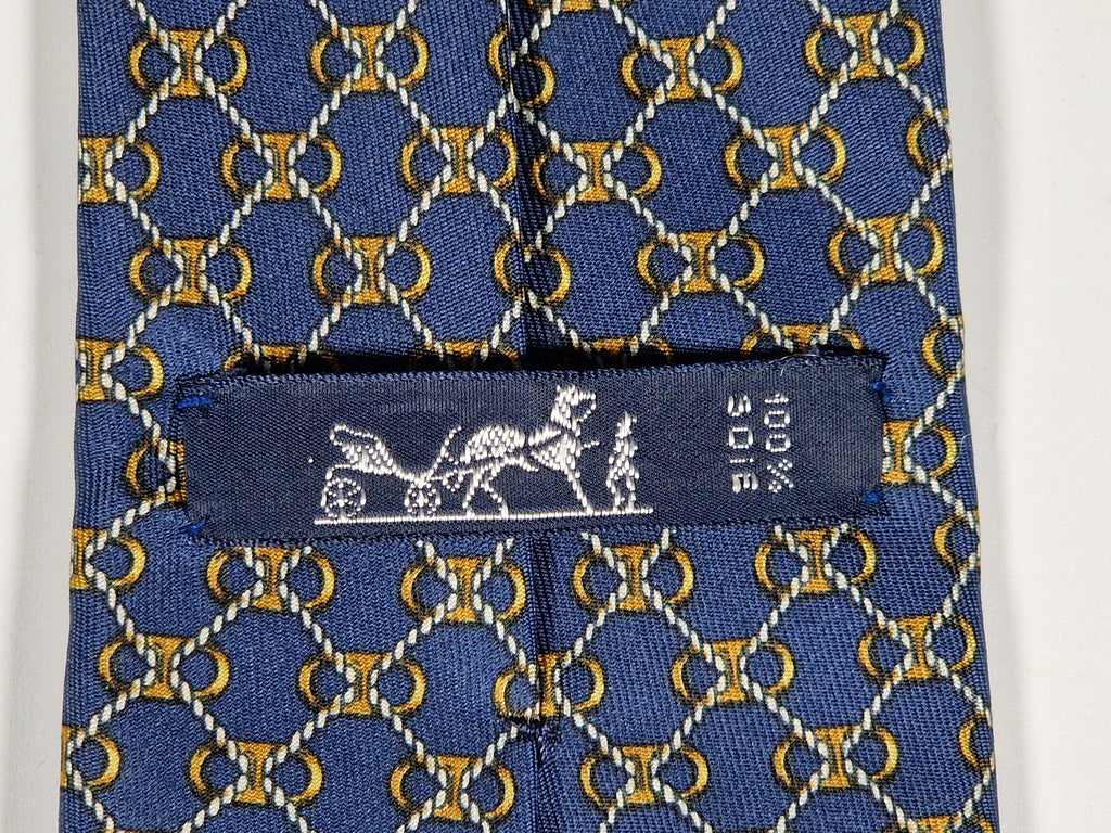 Vintage Hermès silk tie blue scarf ring ropes 714 FA