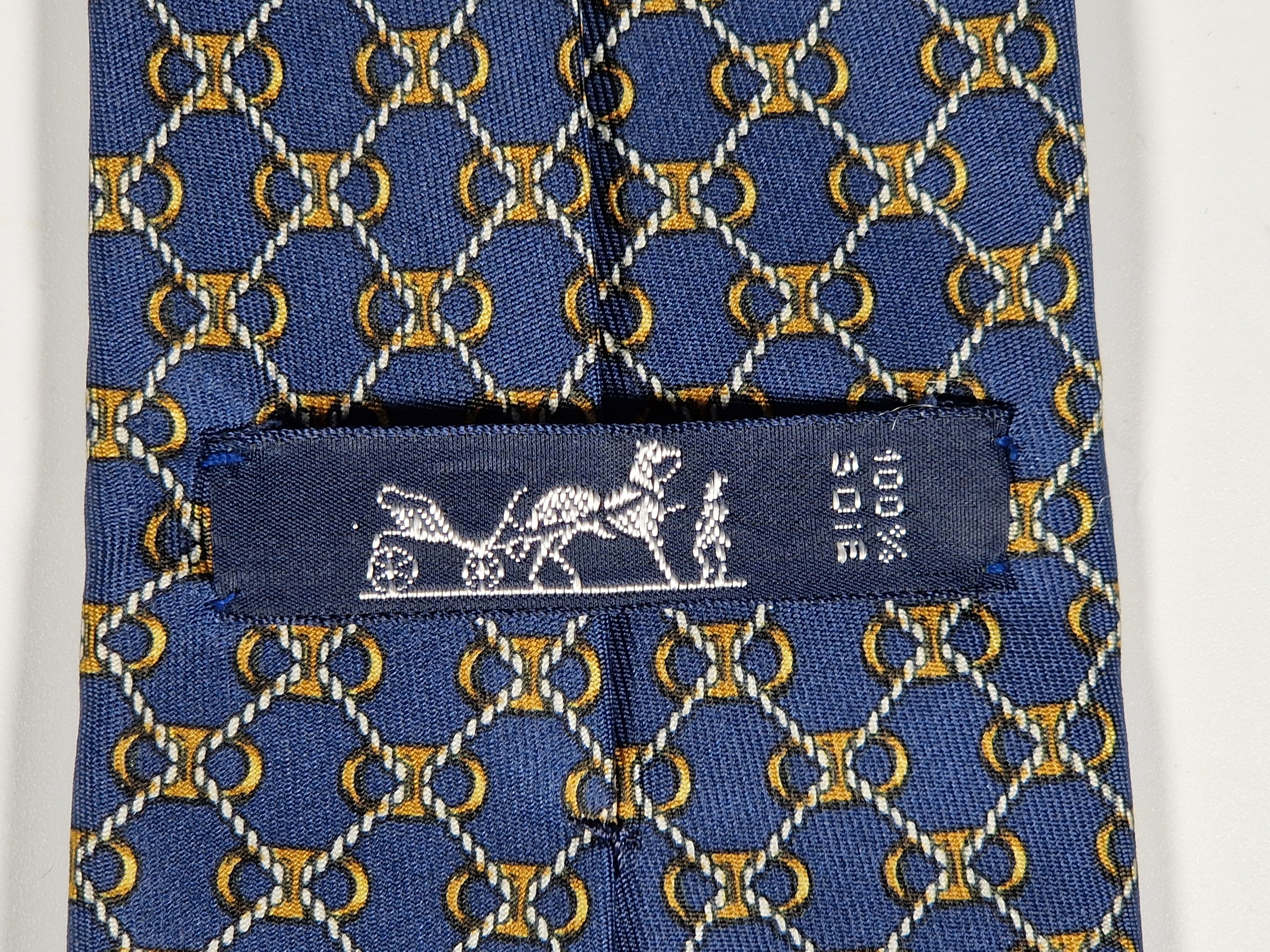 Vintage Hermès silk tie blue scarf ring ropes 714 FA
