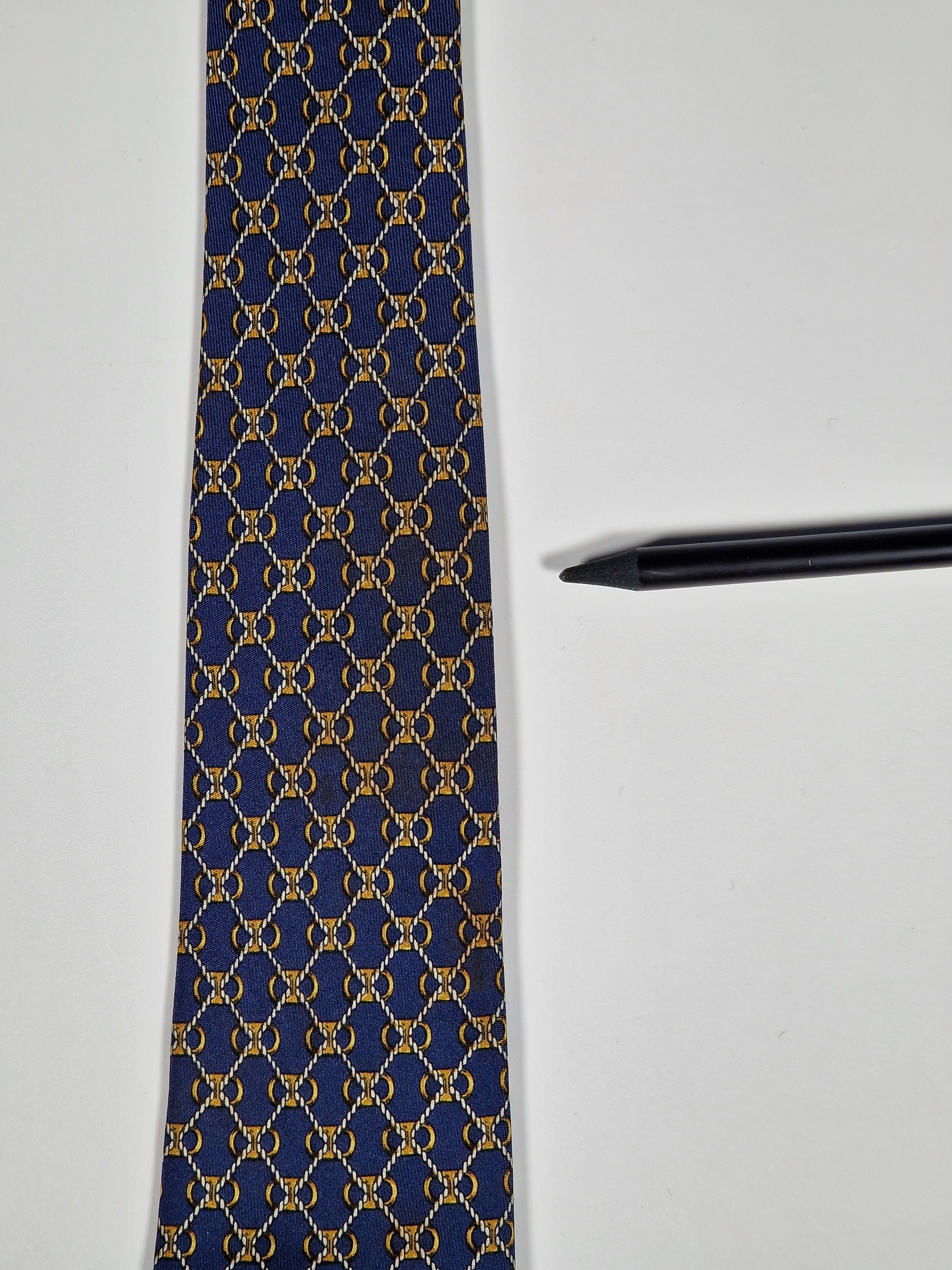 Vintage Hermès silk tie blue scarf ring ropes 714 FA