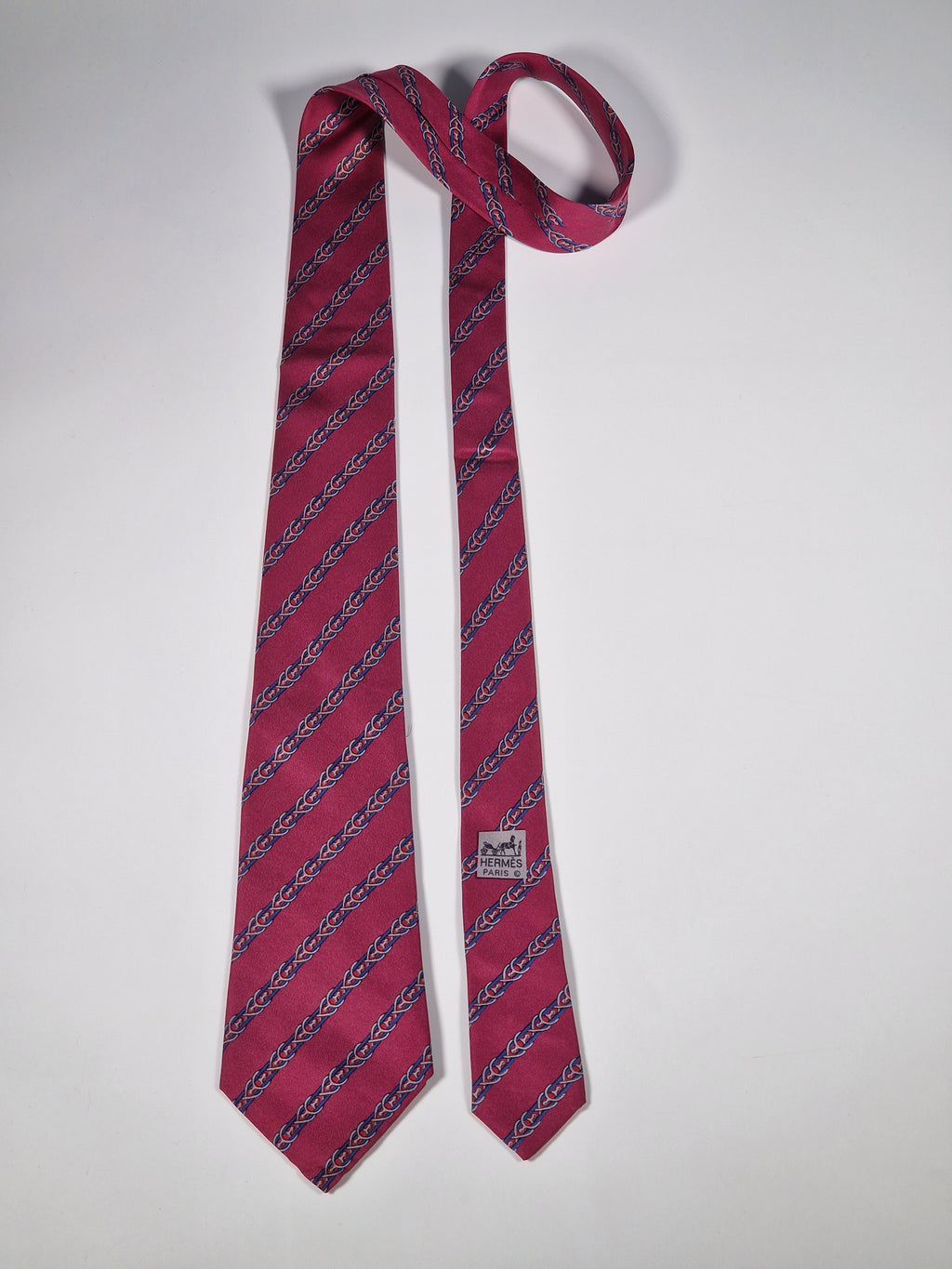 Hermès silk tie pink equeatrian pattern 7152 FA