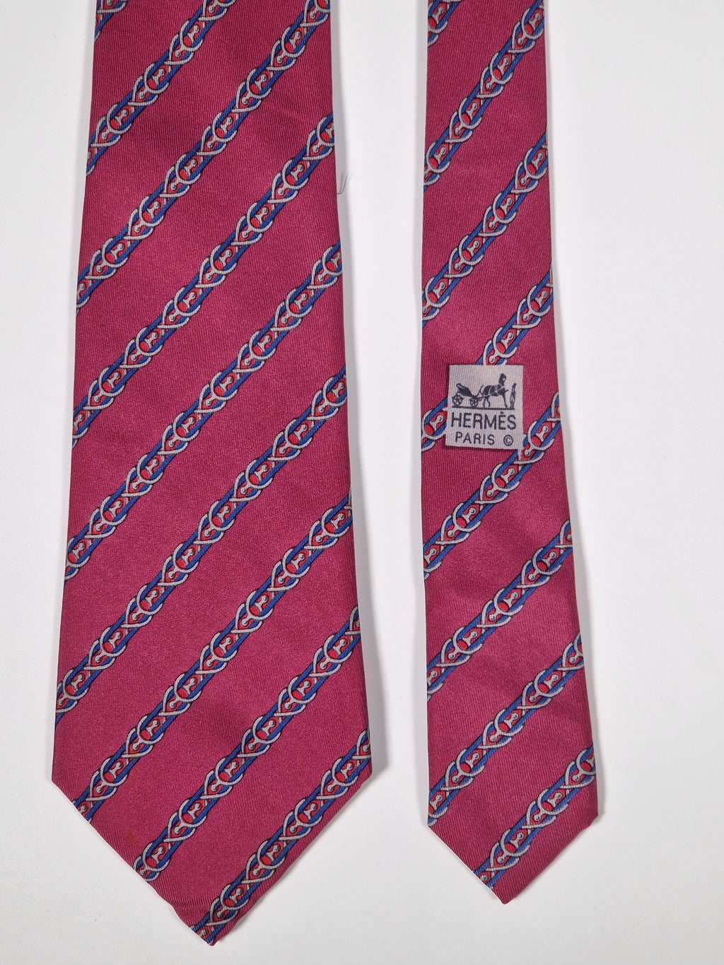 Hermès silk tie pink equeatrian pattern 7152 FA