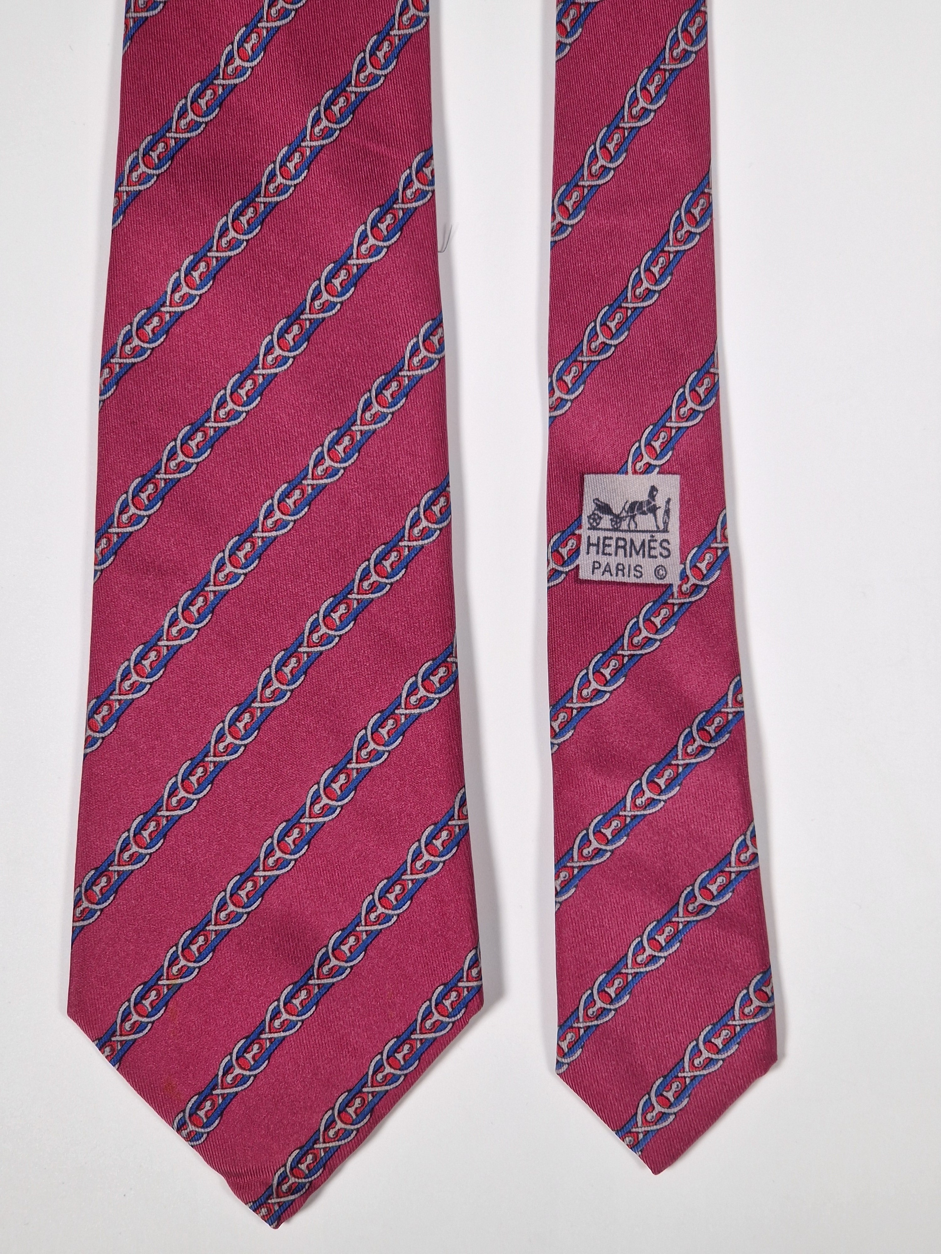 Hermès silk tie pink equeatrian pattern 7152 FA