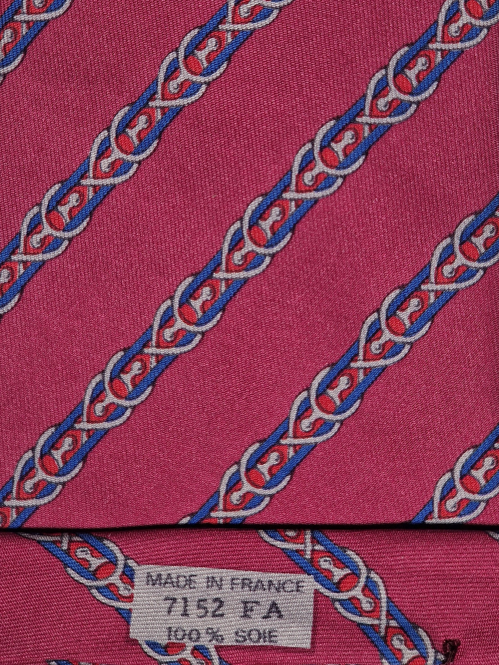 Hermès silk tie pink equeatrian pattern 7152 FA