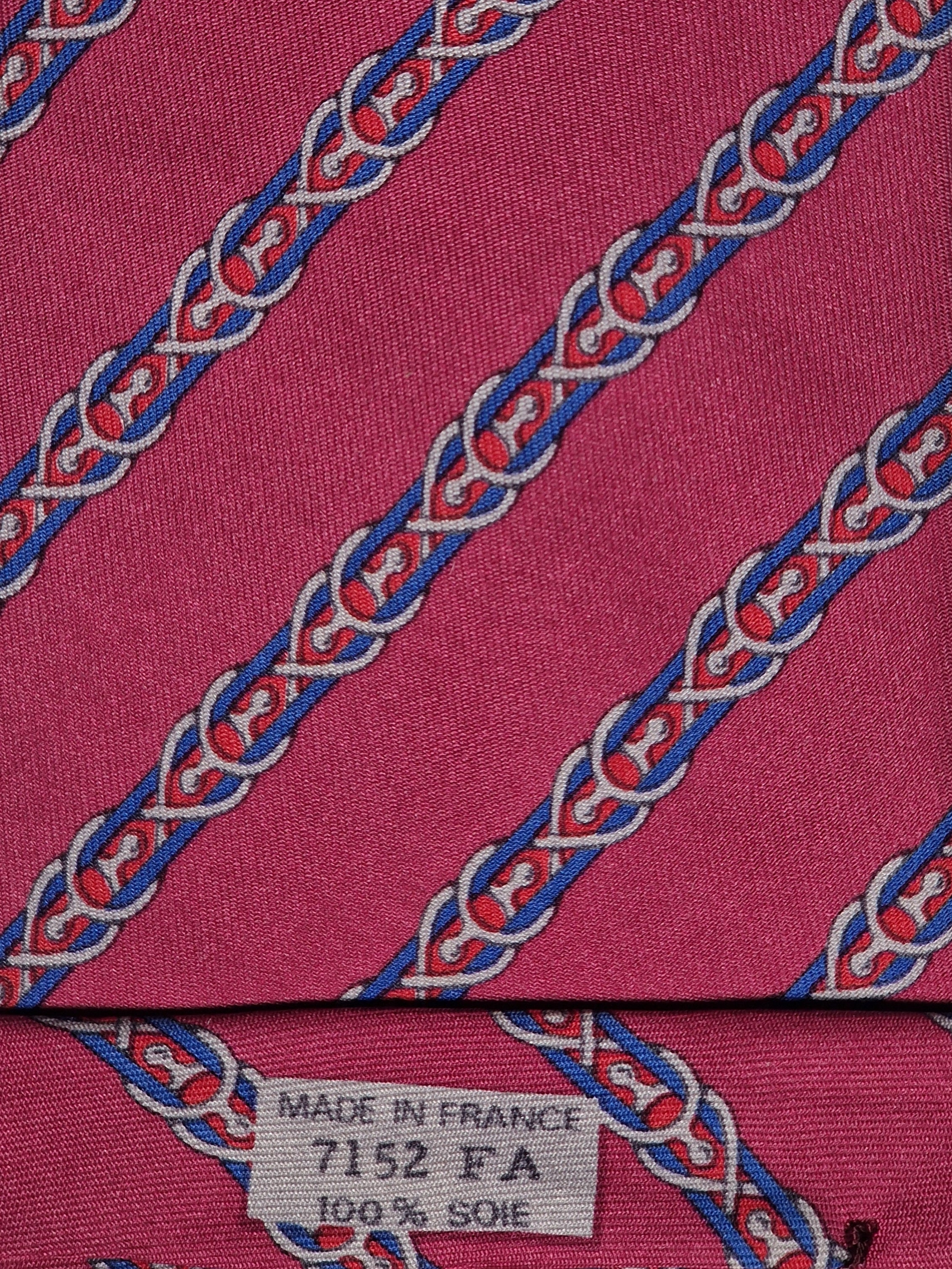 Hermès silk tie pink equeatrian pattern 7152 FA