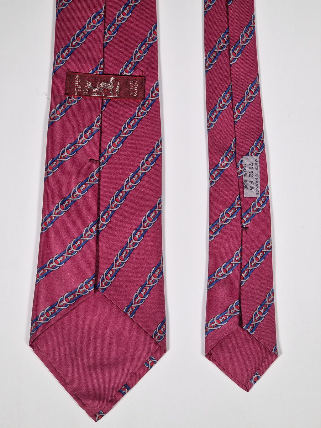 Hermès silk tie pink equeatrian pattern 7152 FA