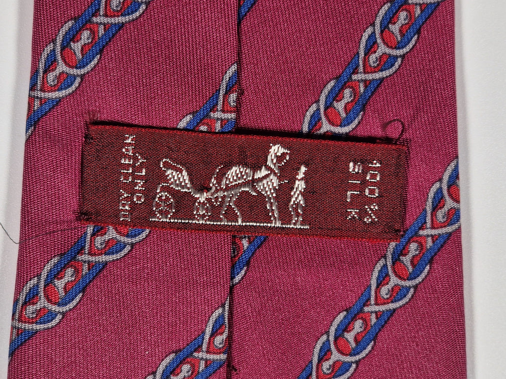 Hermès silk tie pink equeatrian pattern 7152 FA
