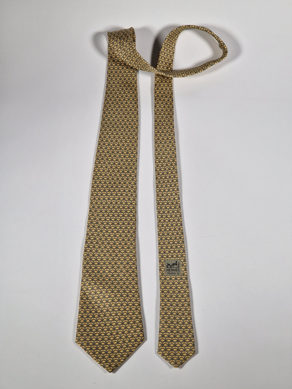Hermès silk tie yellow equestrian 7158 FA tie