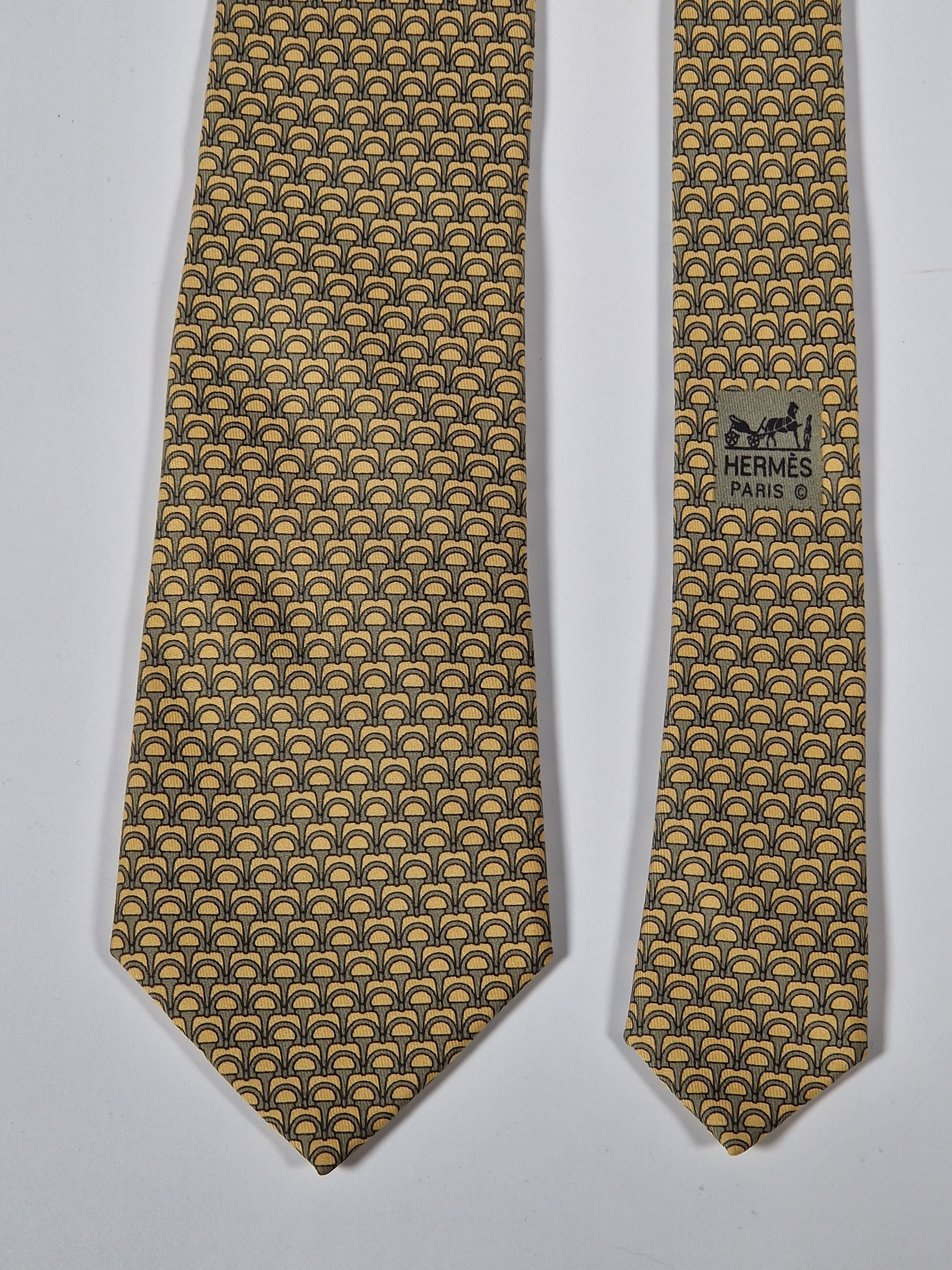 Hermès silk tie yellow equestrian 7158 FA tie