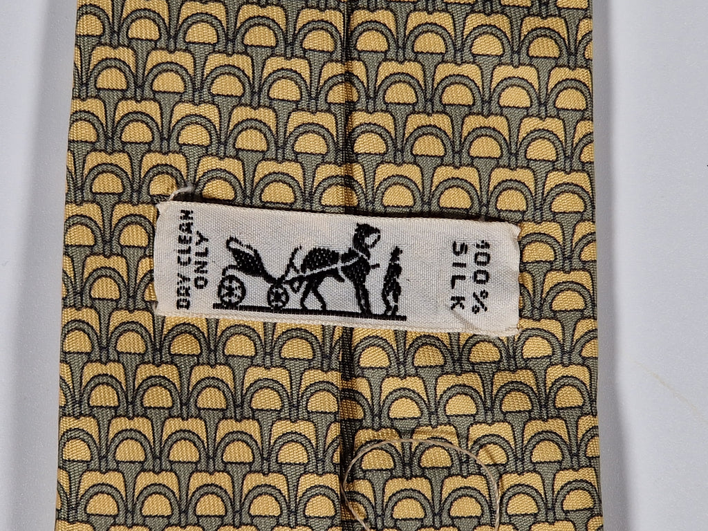 Hermès silk tie yellow equestrian 7158 FA tie