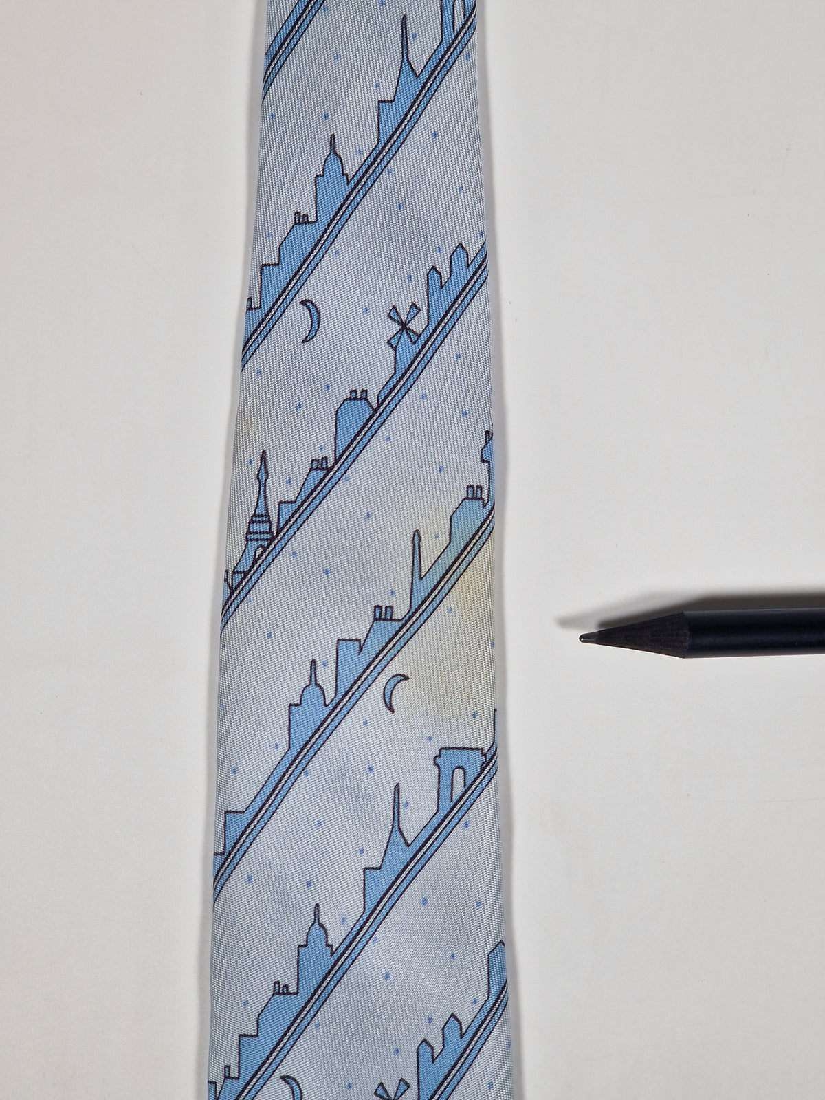 007163 Hermès tie blue Paris skyline 7163 FA