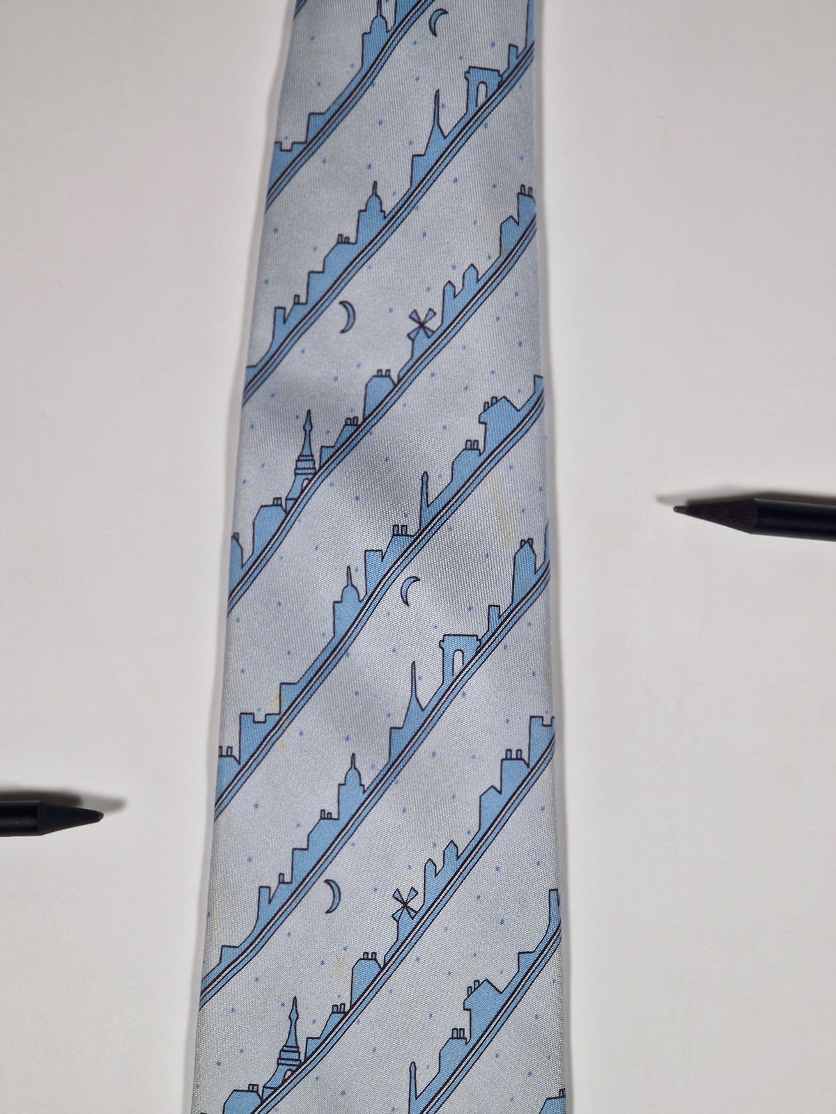 007163 Hermès tie blue Paris skyline 7163 FA