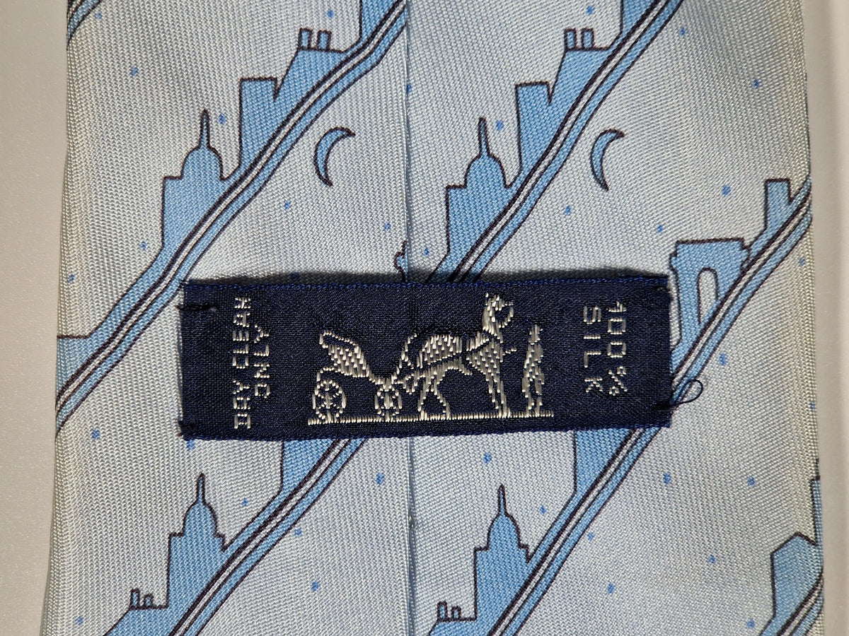 007163 Hermès tie blue Paris skyline 7163 FA