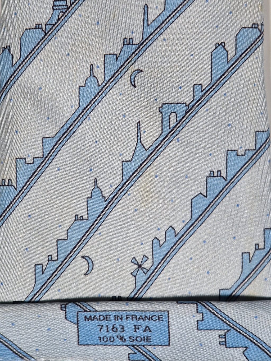 007163 Hermès tie blue Paris skyline 7163 FA