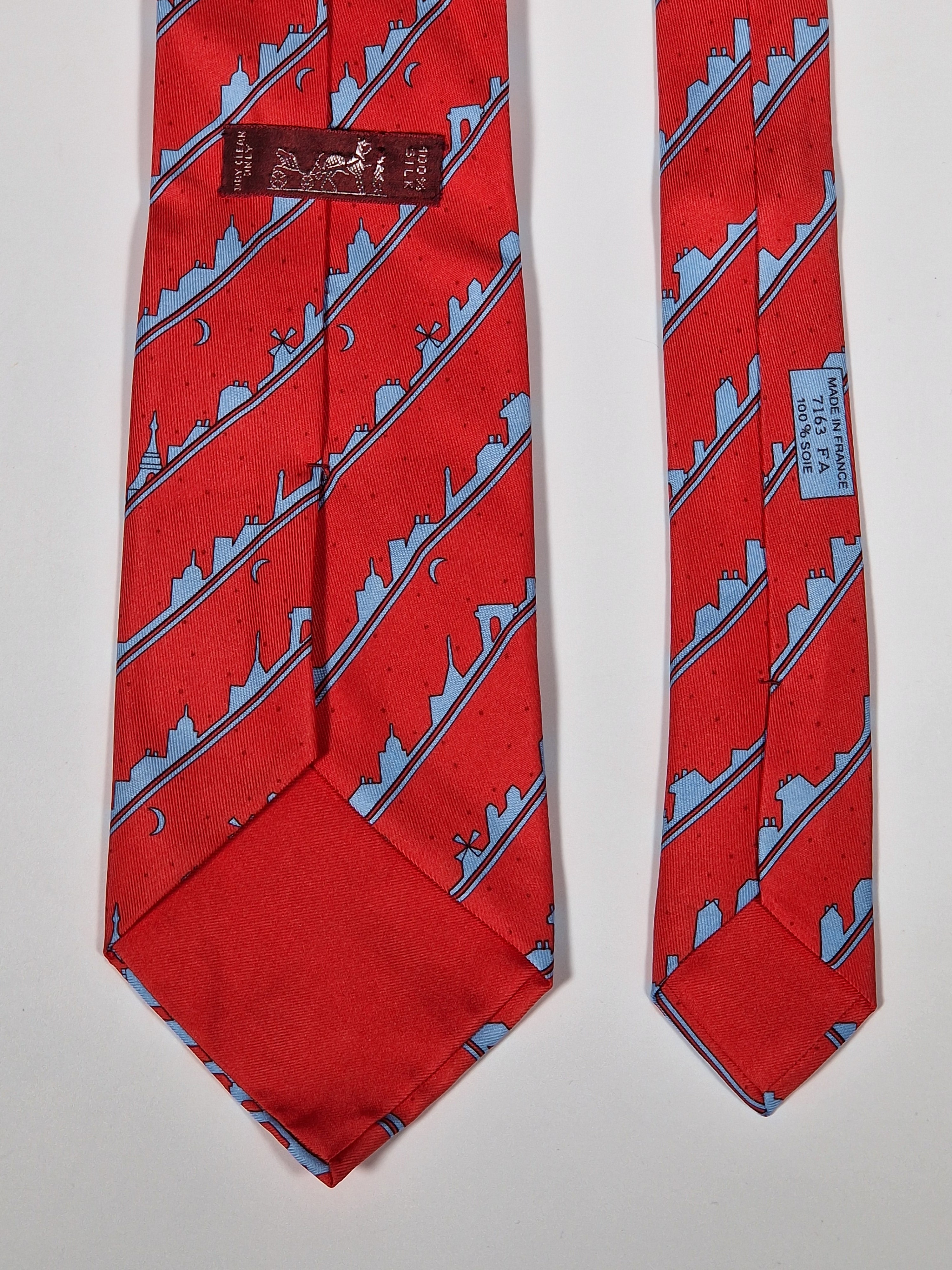 007163 Hermès tie red Paris skyline 7163 FA