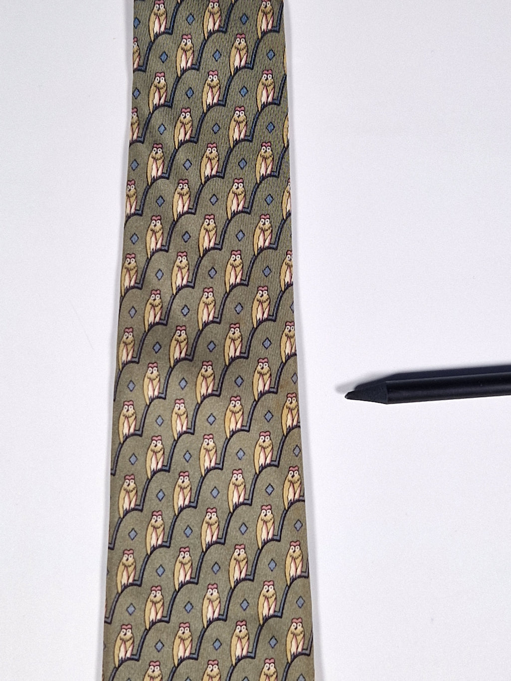 Hermès silk tie green owl pattern 7167 FA