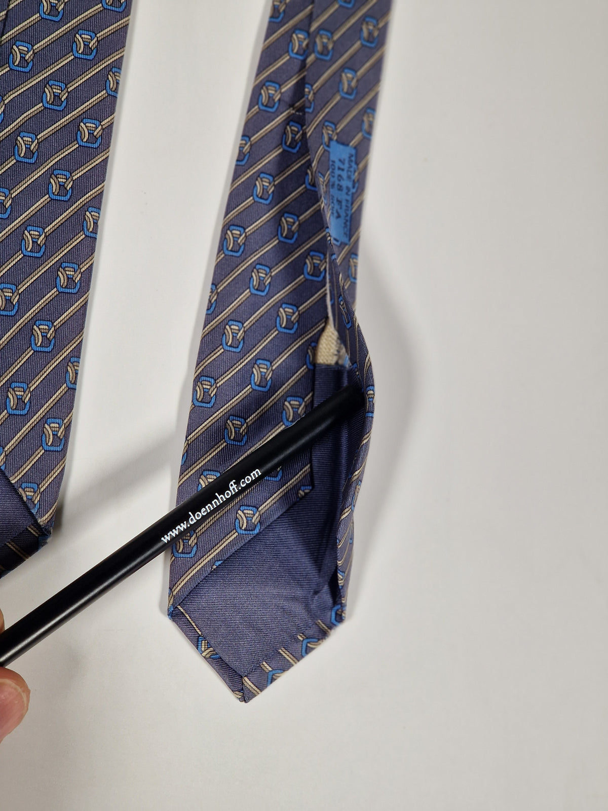 007168 Hermès tie blue equestrian pattern 7168 FA