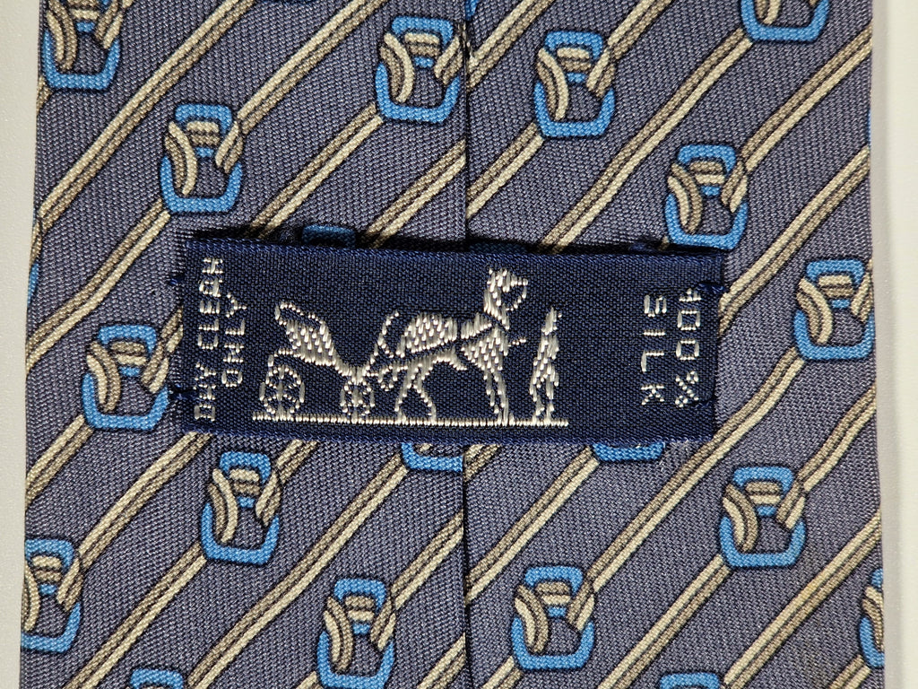 007168 Hermès tie blue equestrian pattern 7168 FA