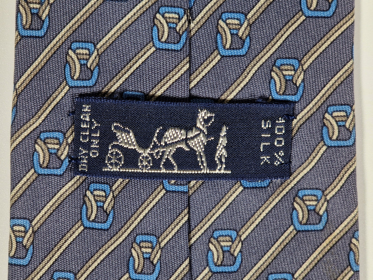 007168 Hermès tie blue equestrian pattern 7168 FA