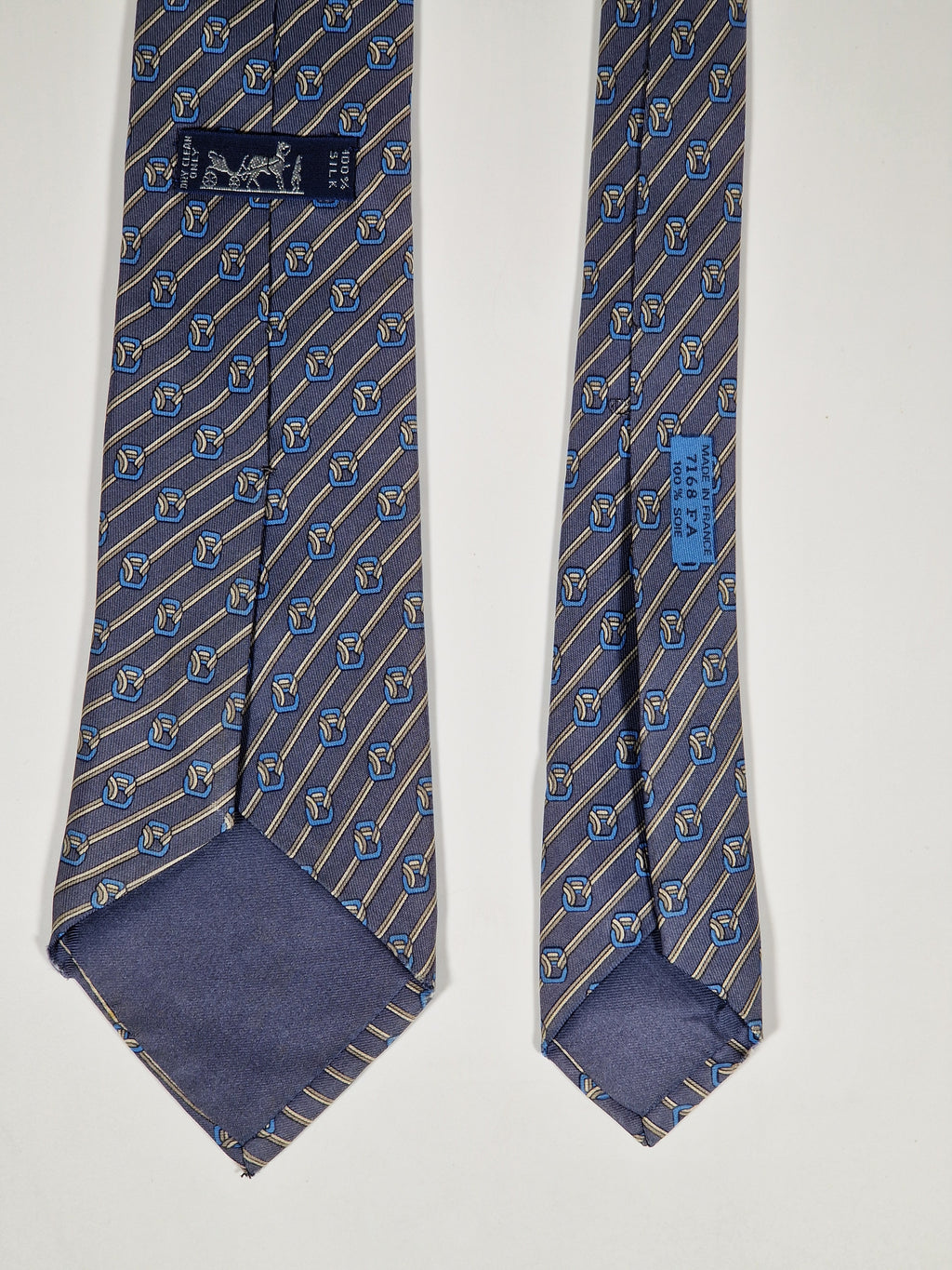 007168 Hermès tie blue equestrian pattern 7168 FA