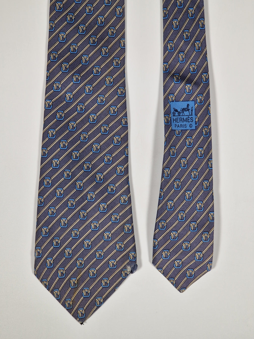 007168 Hermès tie blue equestrian pattern 7168 FA