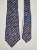 007168 Hermès tie blue equestrian pattern 7168 FA