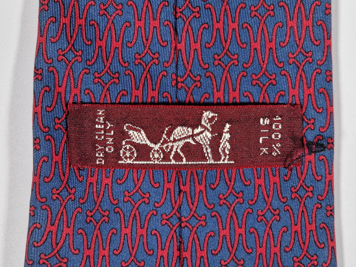 007169 Hermès tie blue H pattern Hermès 7169 FA tie blue