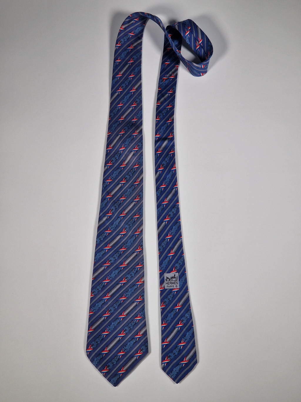 Hermès silk tie blue french pattern 7171 FA